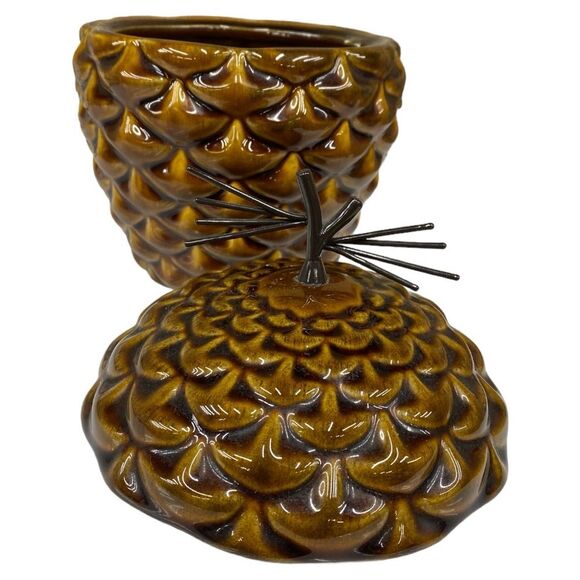 Crate and Barrel Ceramic Pinecone Canister Jar with Lid - Picture 2 of 5